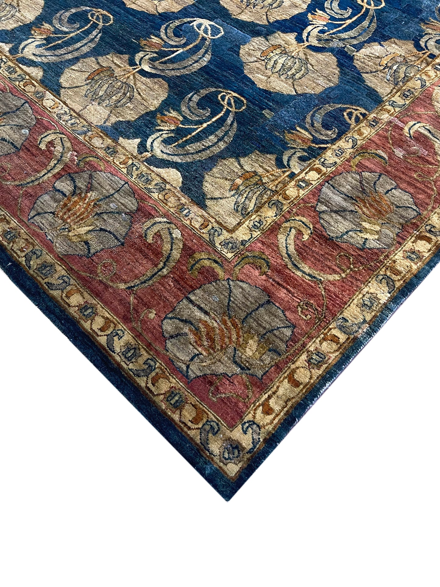 Blue and Gold, Silk and Wool Traditional Agra Handknotted 7.9x10.0Ft 245x305Cms Area Rug