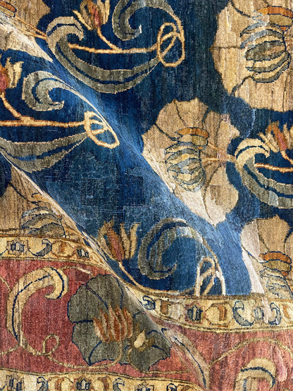 Blue and Gold, Silk and Wool Traditional Agra Handknotted 7.9x10.0Ft 245x305Cms Area Rug