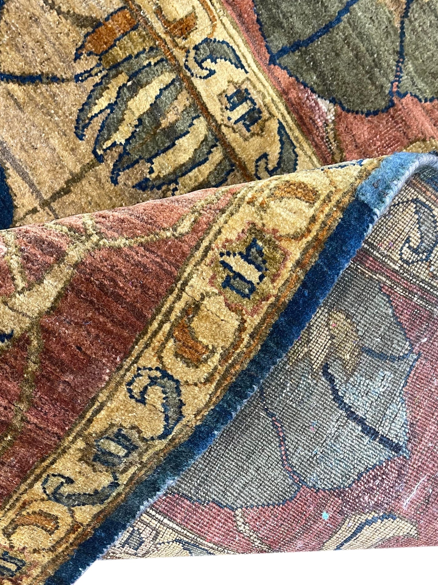 Blue and Gold, Silk and Wool Traditional Agra Handknotted 7.9x10.0Ft 245x305Cms Area Rug