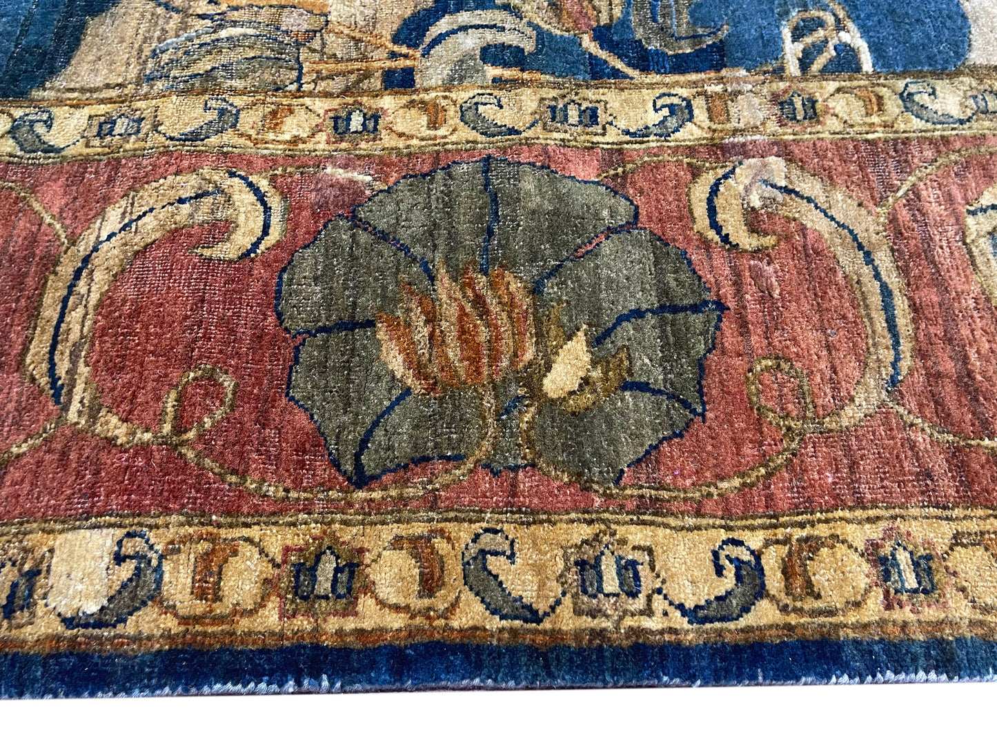 Blue and Gold, Silk and Wool Traditional Agra Handknotted 7.9x10.0Ft 245x305Cms Area Rug