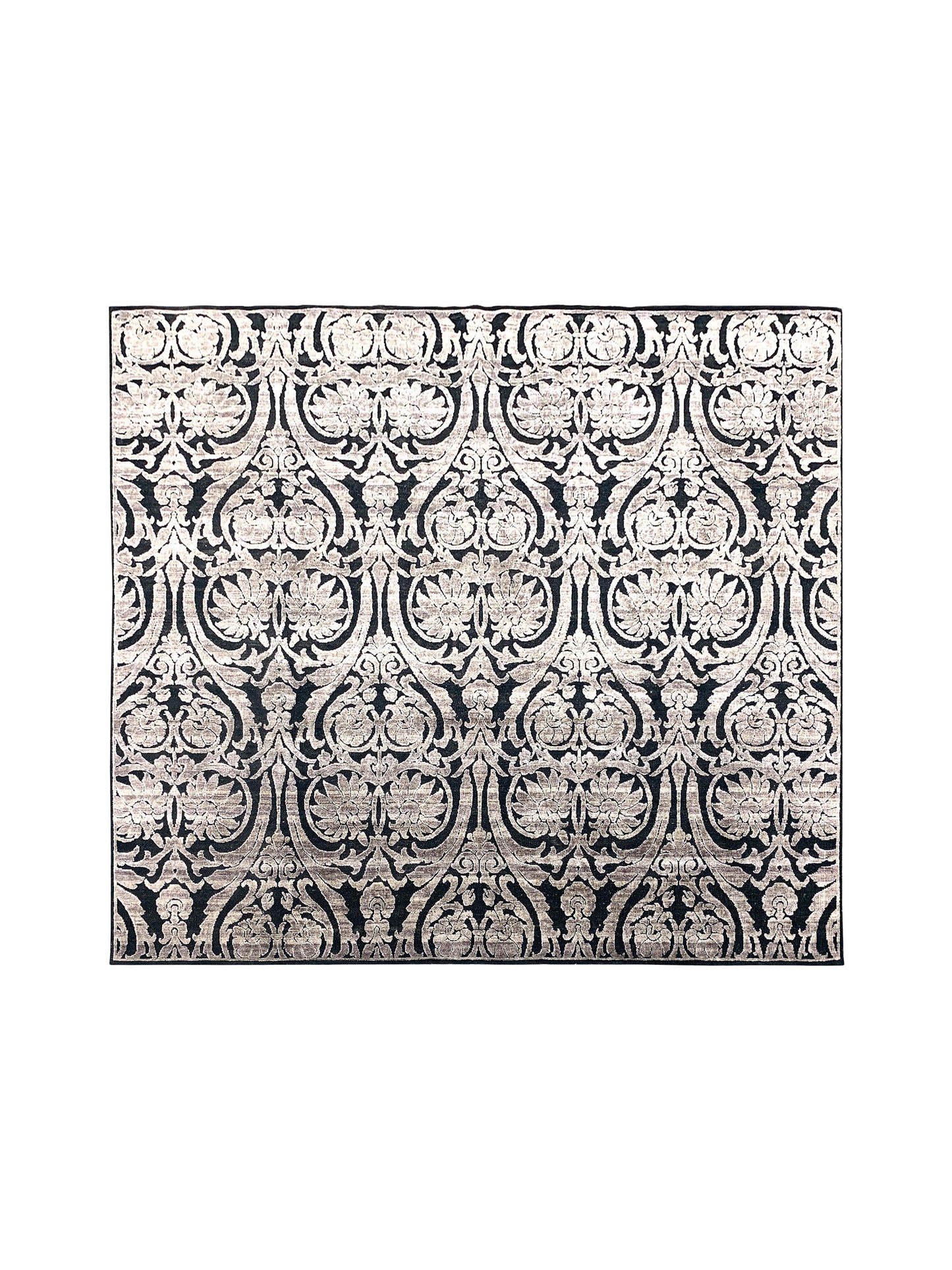 Black and Silver, Silk and Wool Oxidized Assorted Transitional Handknotted 7.10x8.1Ft 240x247Cms Area Rug
