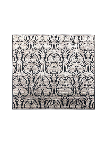 Black and Silver, Silk and Wool Oxidized Assorted Transitional Handknotted 7.10x8.1Ft 240x247Cms Area Rug