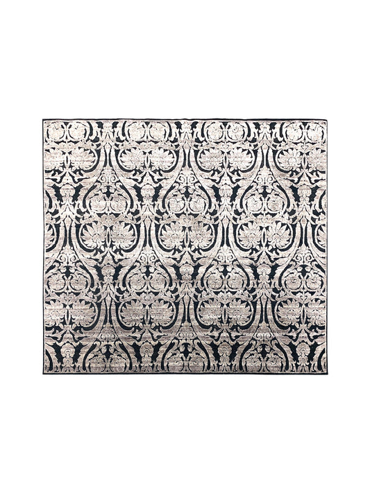 Black and Silver, Silk and Wool Oxidized Assorted Transitional Handknotted 7.10x8.1Ft 240x247Cms Area Rug