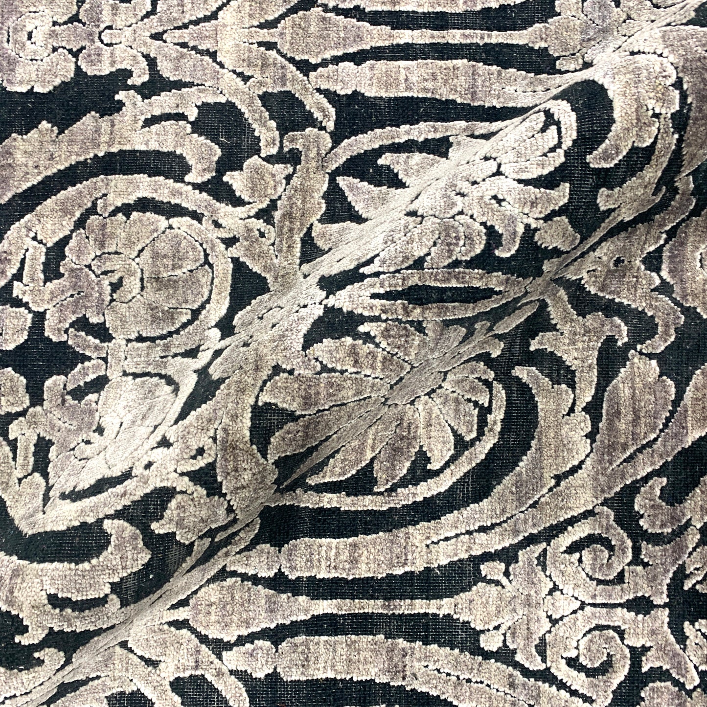 Black and Silver, Silk and Wool Oxidized Assorted Transitional Handknotted 7.10x8.1Ft 240x247Cms Area Rug