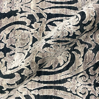 Black and Silver, Silk and Wool Oxidized Assorted Transitional Handknotted 7.10x8.1Ft 240x247Cms Area Rug