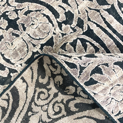 Black and Silver, Silk and Wool Oxidized Assorted Transitional Handknotted 7.10x8.1Ft 240x247Cms Area Rug