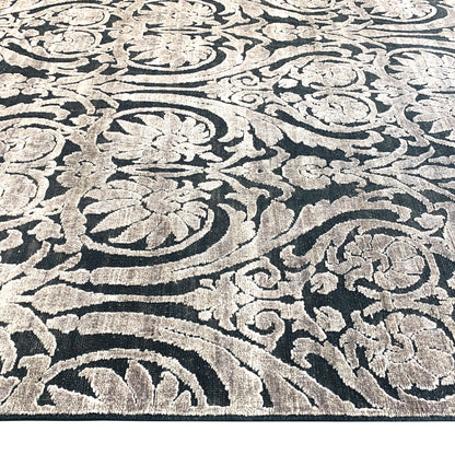 Black and Silver, Silk and Wool Oxidized Assorted Transitional Handknotted 7.10x8.1Ft 240x247Cms Area Rug