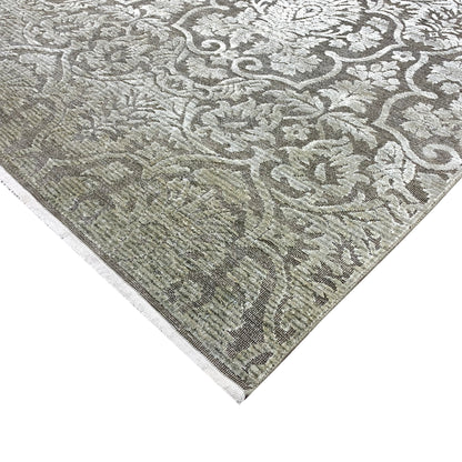 Grey and Green Silk and Wool Transitional Handknotted Area Rug 5.11x8.11ft 179x272Cms