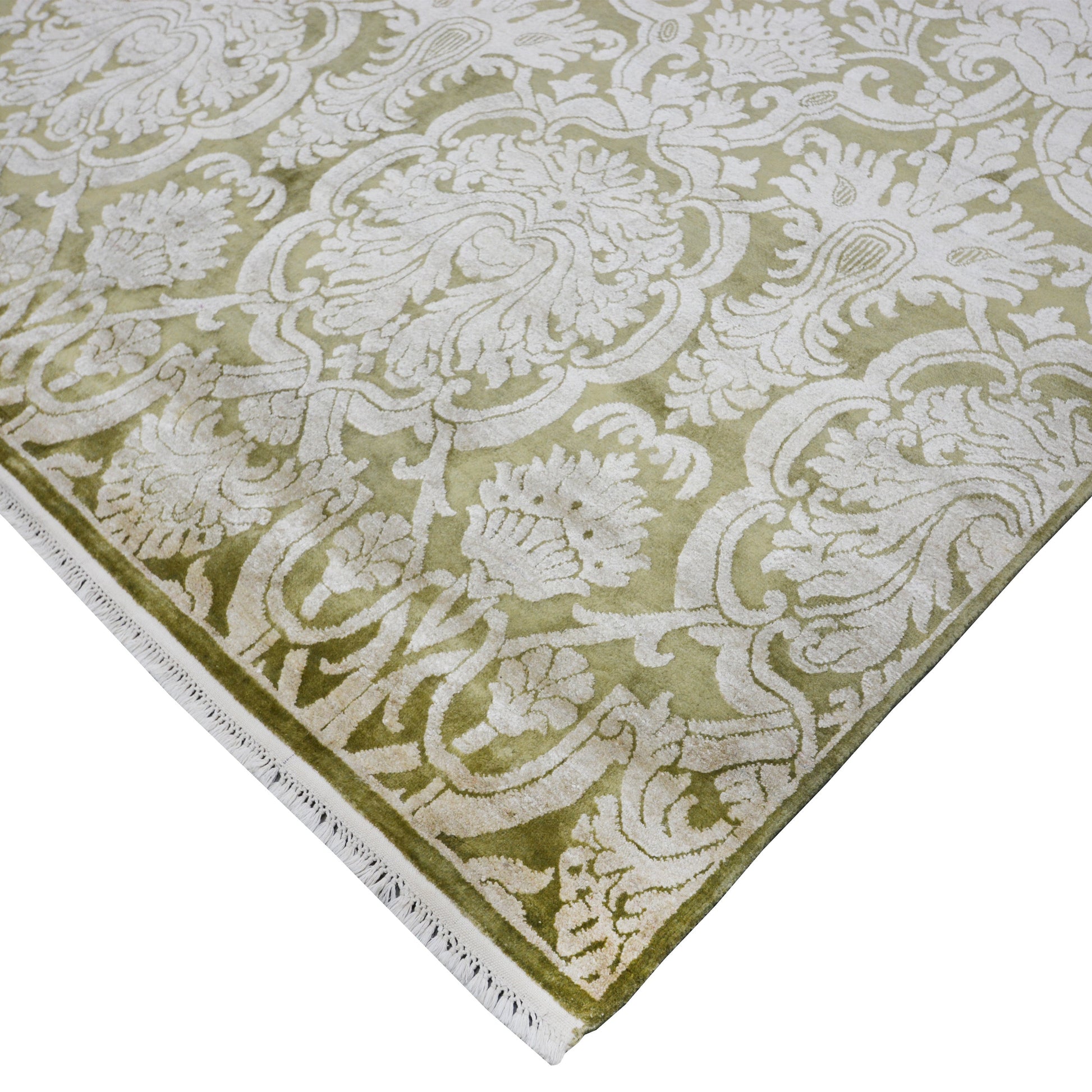 Get trendy with Elegacy Olive Green and Ivory Transitional Damask Handknotted Area Rug - Contemporary Rugs available at Jaipur Oriental Rugs. Grab yours for $5795.00 today!