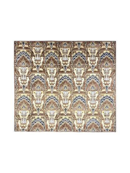 Brown and Beige, Pure Silk Regular Assorted Transitional Ikat Handknotted 7.10x7.11Ft 240x243Cms Area Rug