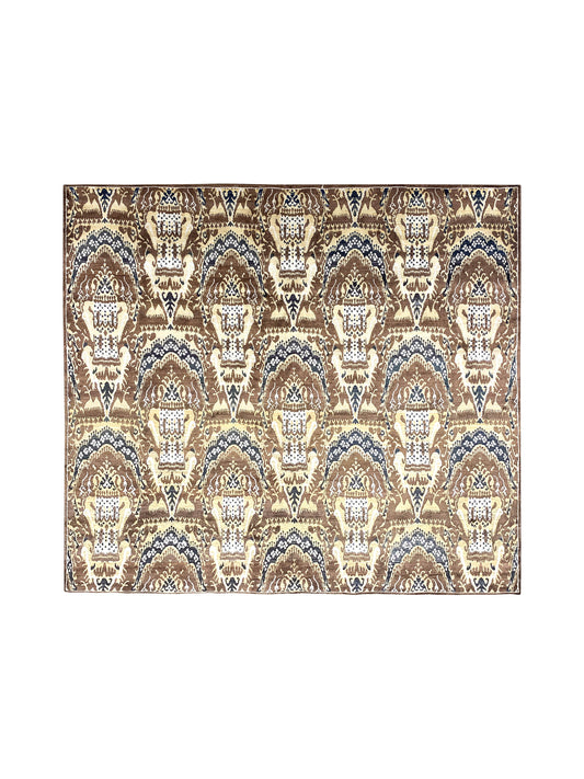 Brown and Beige, Pure Silk Regular Assorted Transitional Ikat Handknotted 7.10x7.11Ft 240x243Cms Area Rug