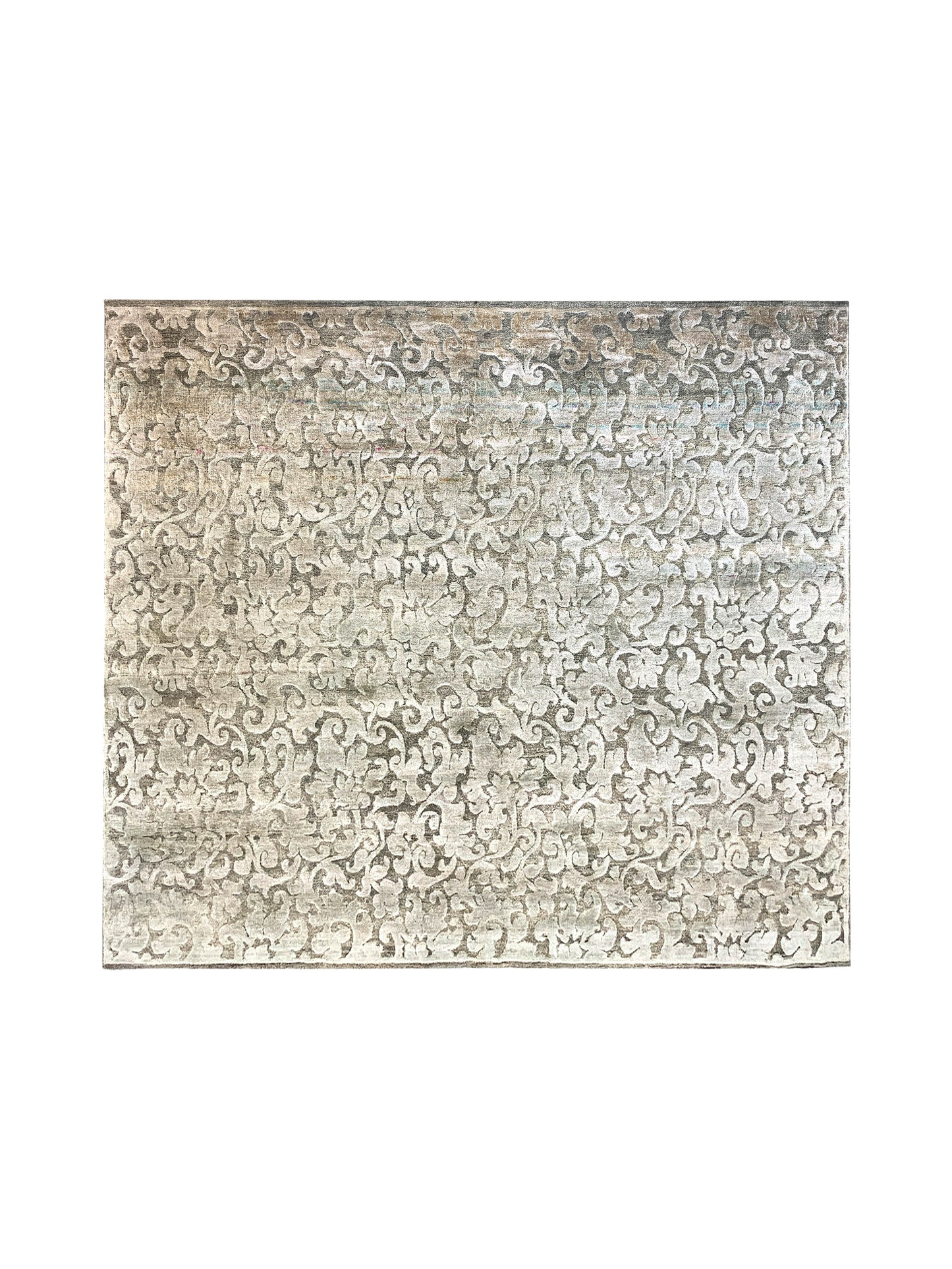 Silver and Grey, Silk and Wool Oxidized Assorted Transitional Handknotted 7.11x7.11Ft 242x242Cms Area Rug