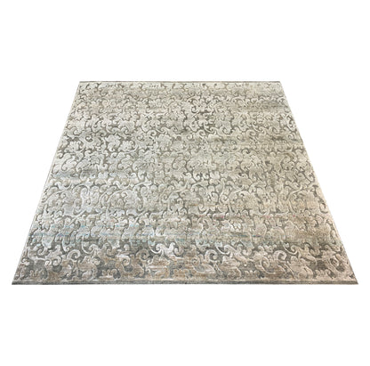 Silver and Grey, Silk and Wool Oxidized Assorted Transitional Handknotted 7.11x7.11Ft 242x242Cms Area Rug