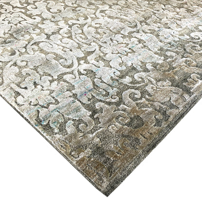 Silver and Grey, Silk and Wool Oxidized Assorted Transitional Handknotted 7.11x7.11Ft 242x242Cms Area Rug