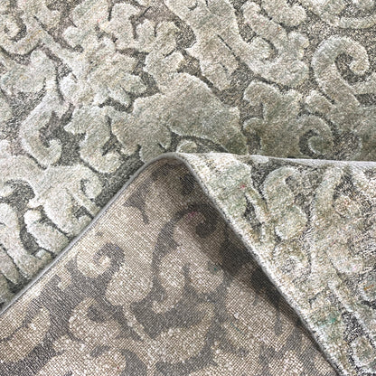 Silver and Grey, Silk and Wool Oxidized Assorted Transitional Handknotted 7.11x7.11Ft 242x242Cms Area Rug