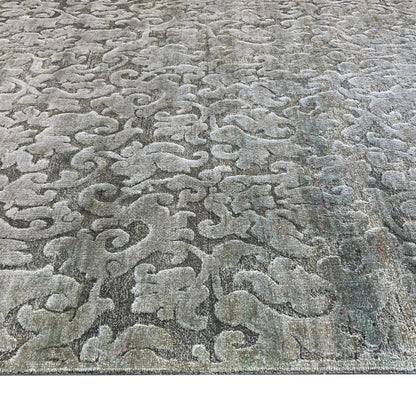 Silver and Grey, Silk and Wool Oxidized Assorted Transitional Handknotted 7.11x7.11Ft 242x242Cms Area Rug