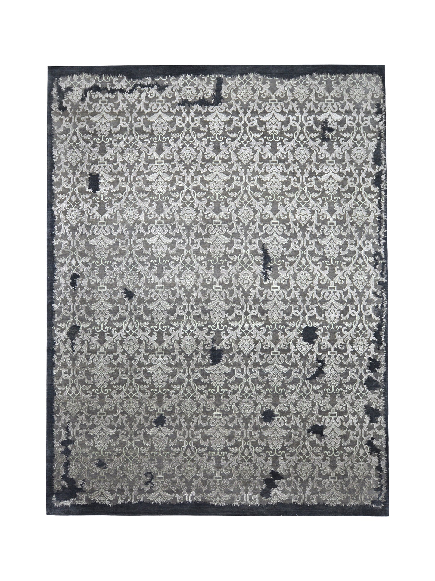 Get trendy with Erased Grey, Charcoal and Silver Transitional Silk and Wool Handknotted Area Rug - Transitional Rugs available at Jaipur Oriental Rugs. Grab yours for $5840.00 today!