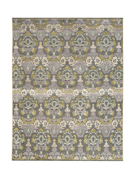 Grey, Brown Viscose & Wool Transitional Handknotted Area Rug 8.8x11.2ft 264x341Cms