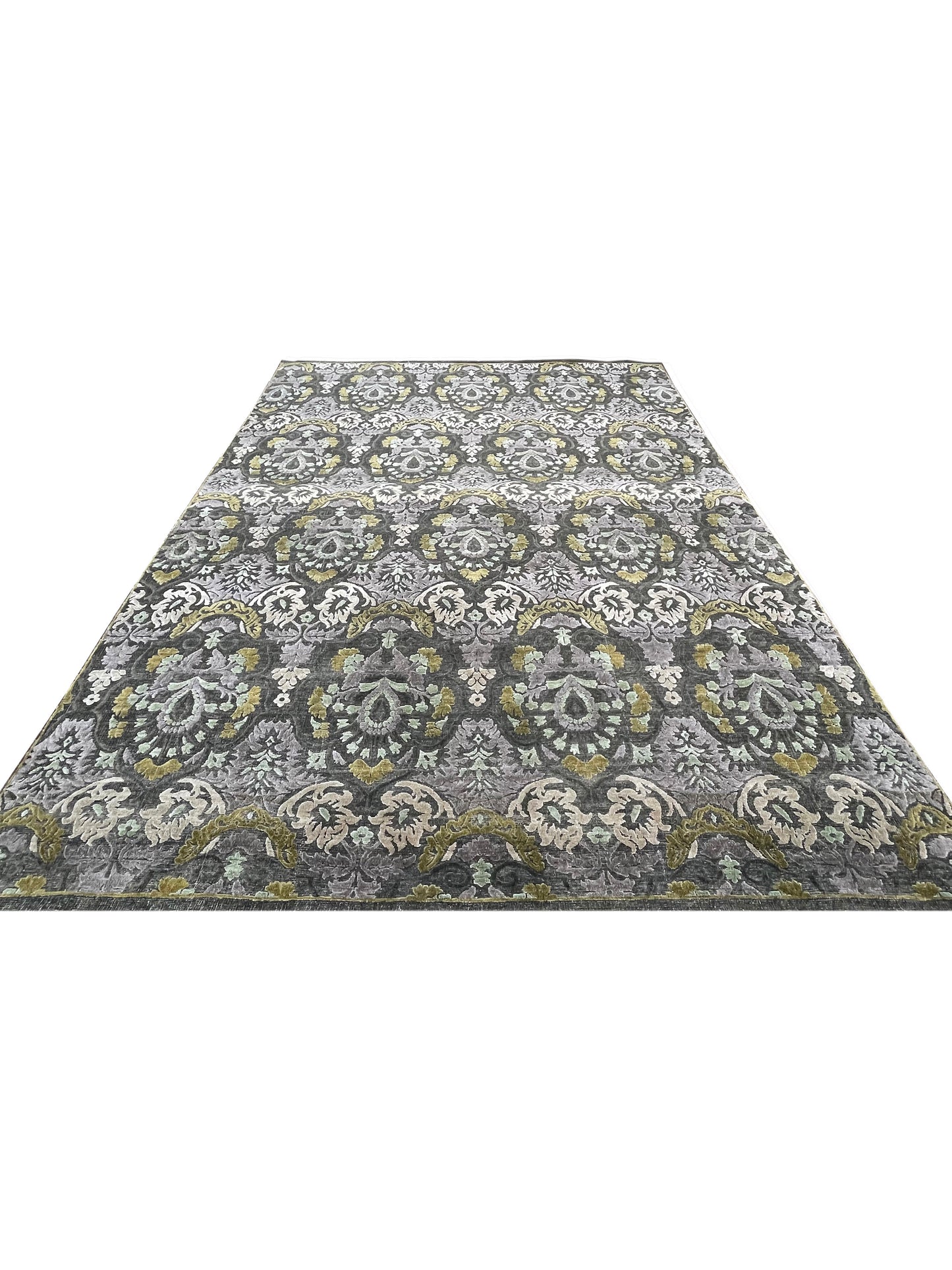 Grey, Brown Viscose & Wool Transitional Handknotted Area Rug 8.8x11.2ft 264x341Cms