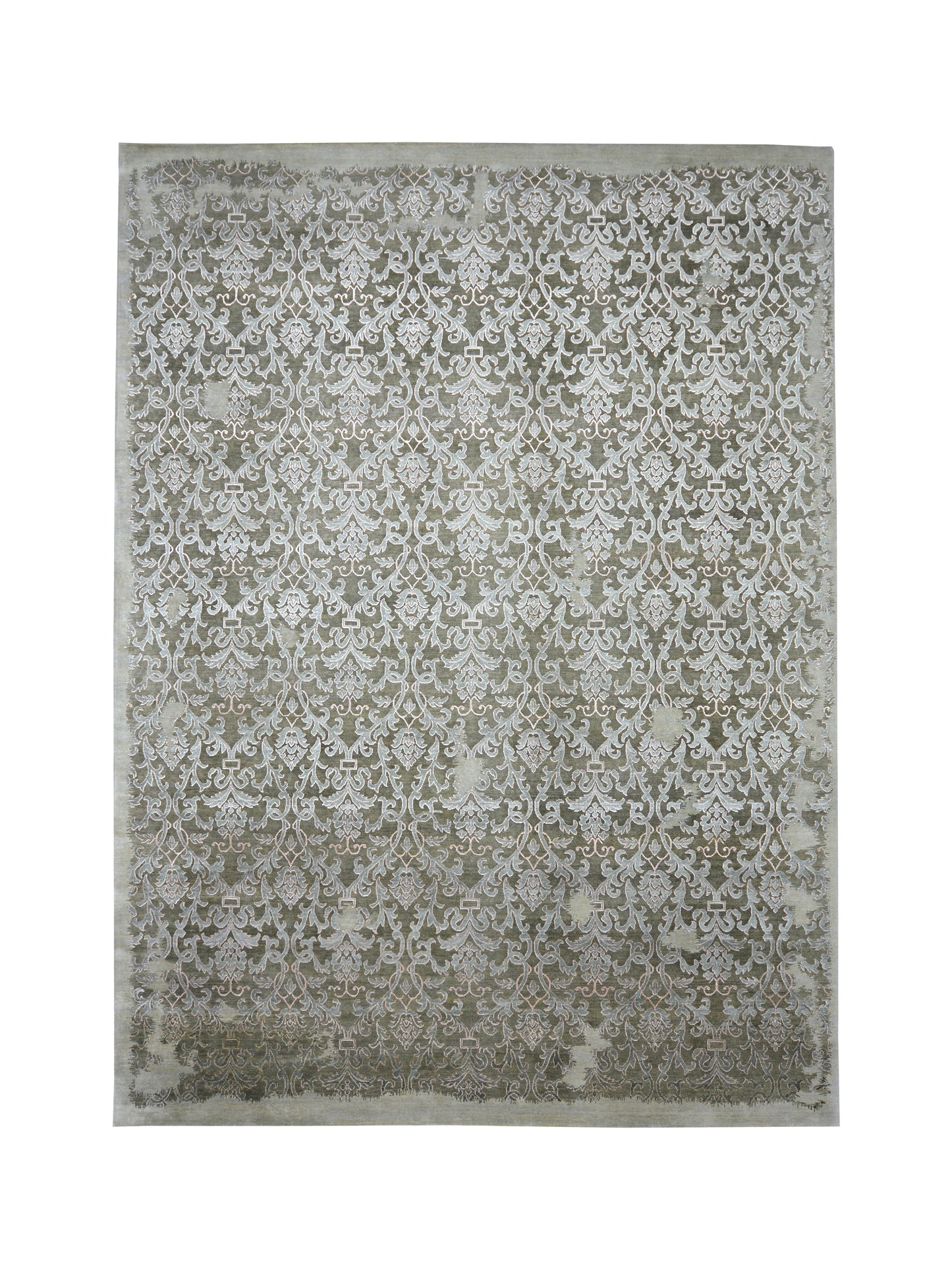 Grey Silver, Silk Wool Transitional Handknotted 8.11x12.3Ft 274x365Cms Area Rug
