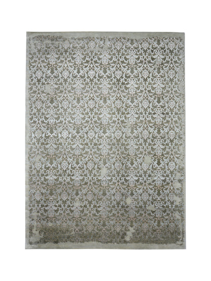 Grey Silver, Silk Wool Transitional Handknotted 8.11x12.3Ft 274x365Cms Area Rug