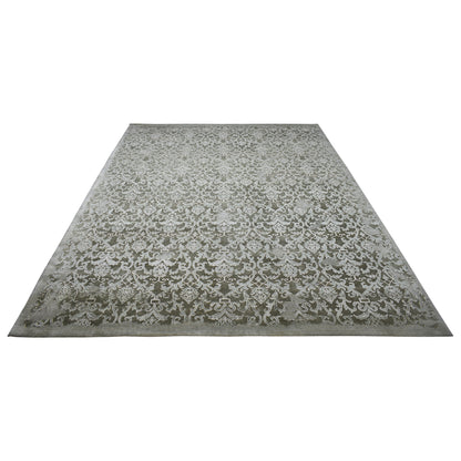 Grey Silver, Silk Wool Transitional Handknotted 8.11x12.3Ft 274x365Cms Area Rug
