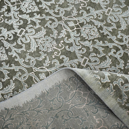 Grey Silver, Silk Wool Transitional Handknotted 8.11x12.3Ft 274x365Cms Area Rug