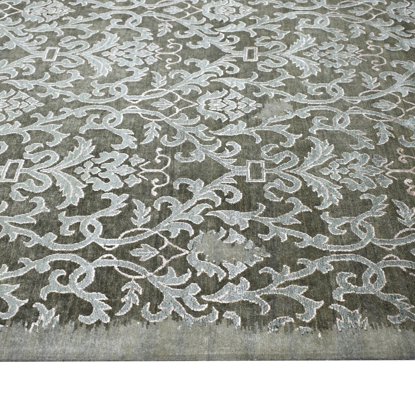 Grey Silver, Silk Wool Transitional Handknotted 8.11x12.3Ft 274x365Cms Area Rug