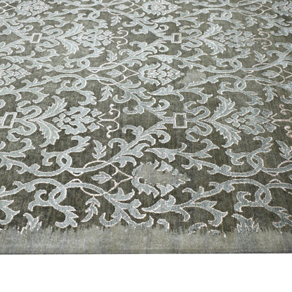 Grey Silver, Silk Wool Transitional Handknotted 8.11x12.3Ft 274x365Cms Area Rug