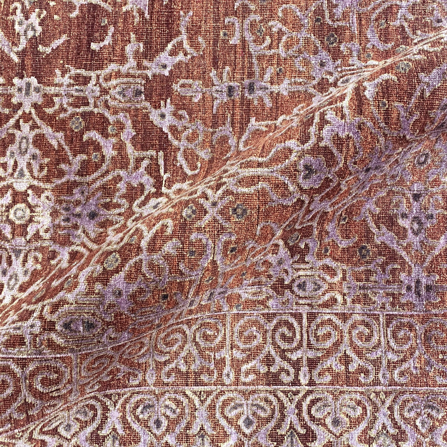 Brown and Silver, Silk and Wool Oxidized Assorted Transitional Erased Handknotted 7.9x7.8Ft 235x235Cms Area Rug