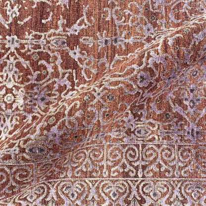 Brown and Silver, Silk and Wool Oxidized Assorted Transitional Erased Handknotted 7.9x7.8Ft 235x235Cms Area Rug