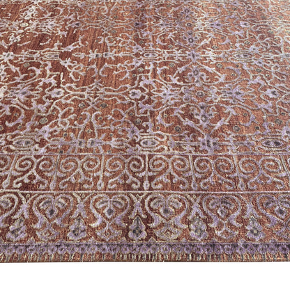 Brown and Silver, Silk and Wool Oxidized Assorted Transitional Erased Handknotted 7.9x7.8Ft 235x235Cms Area Rug