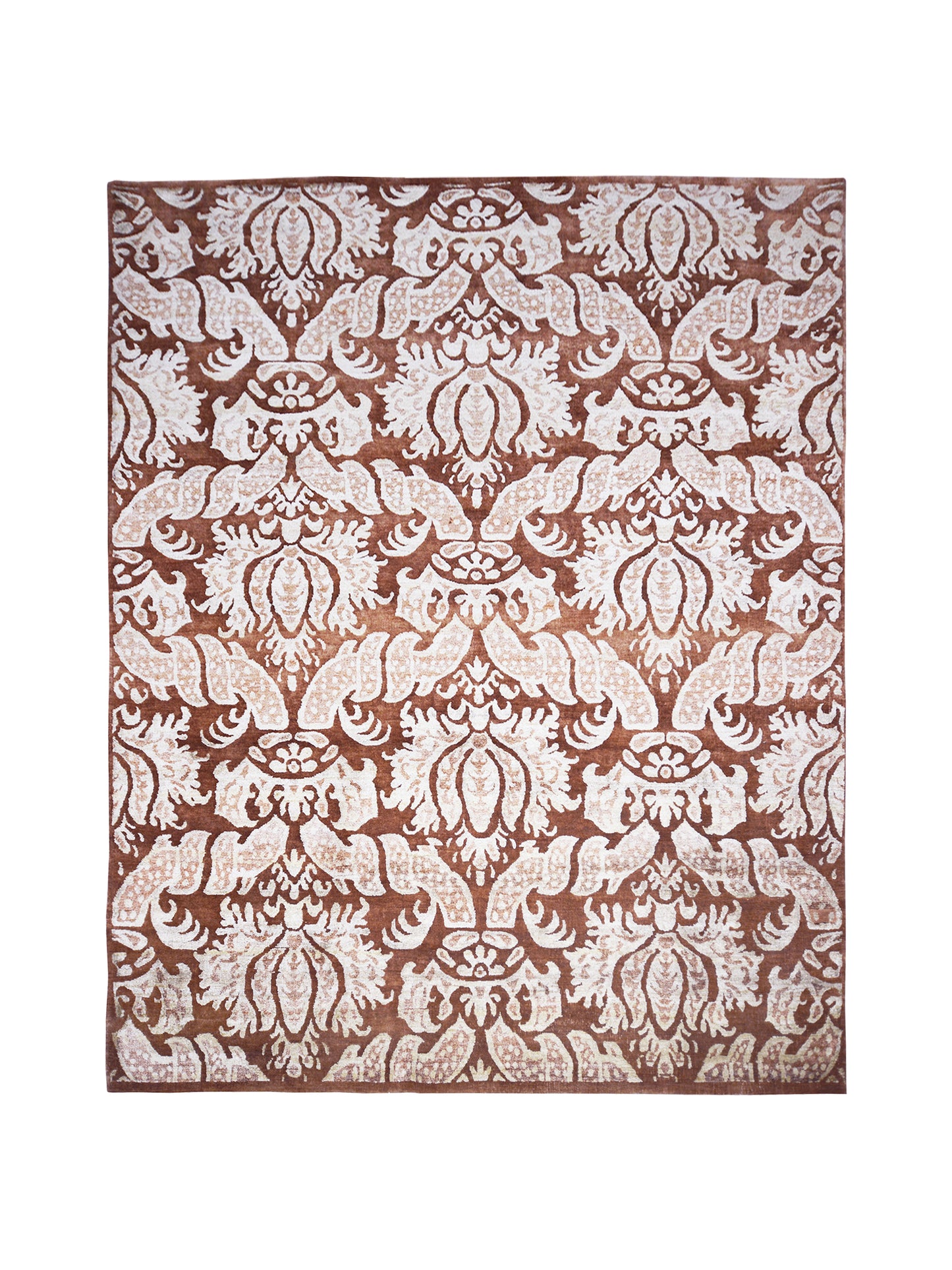 Crown Damask Rust, Gold and Brown Transitional Handknotted Area Rug