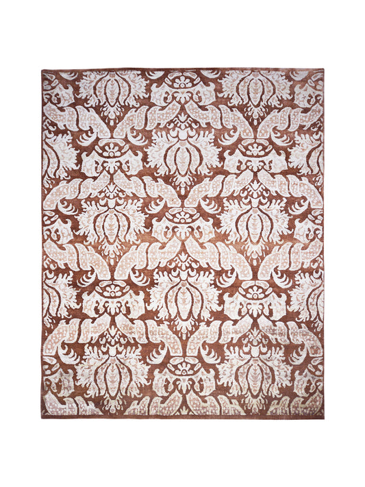 Crown Damask Rust, Gold and Brown Transitional Handknotted Area Rug