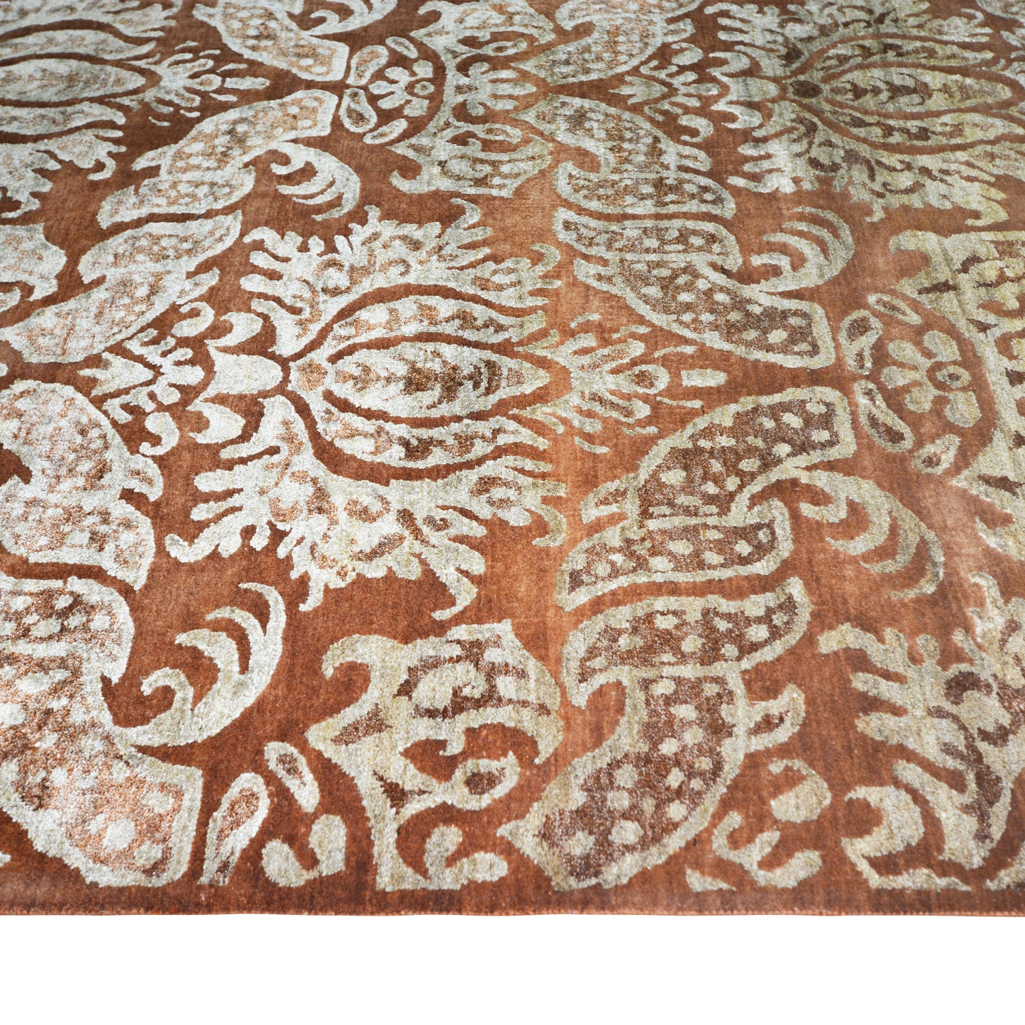 Crown Damask Rust, Gold and Brown Transitional Handknotted Area Rug