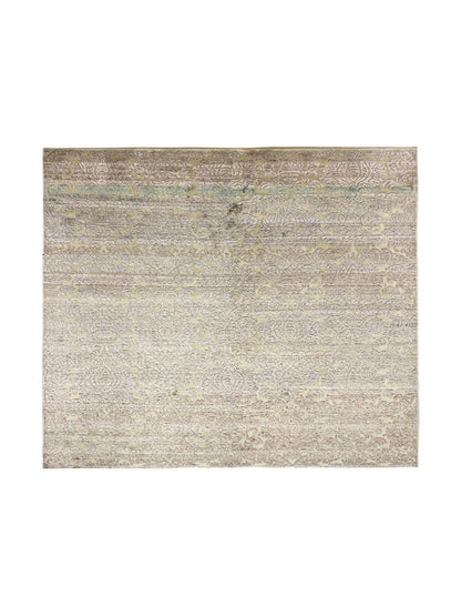 Silver and Brown, Silk and Wool Oxidized Assorted Transitional Handknotted 7.10x8.0Ft 240x244Cms Area Rug