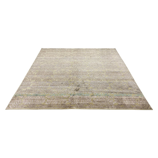 Silver and Brown, Silk and Wool Oxidized Assorted Transitional Handknotted 7.10x8.0Ft 240x244Cms Area Rug