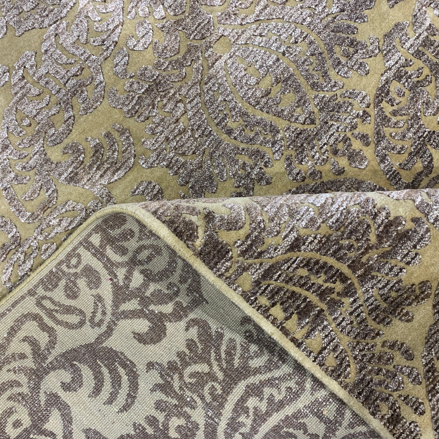 Silver and Brown, Silk and Wool Oxidized Assorted Transitional Handknotted 7.10x8.0Ft 240x244Cms Area Rug