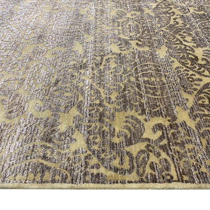 Silver and Brown, Silk and Wool Oxidized Assorted Transitional Handknotted 7.10x8.0Ft 240x244Cms Area Rug
