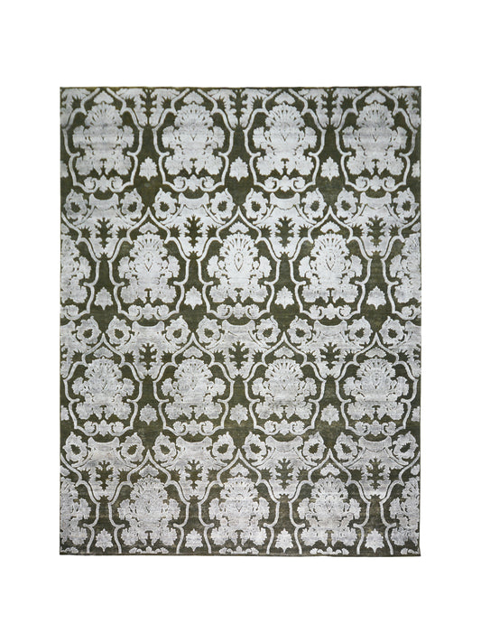 Crown Damask Brown and Ivory Transitional Handknotted Area Rug