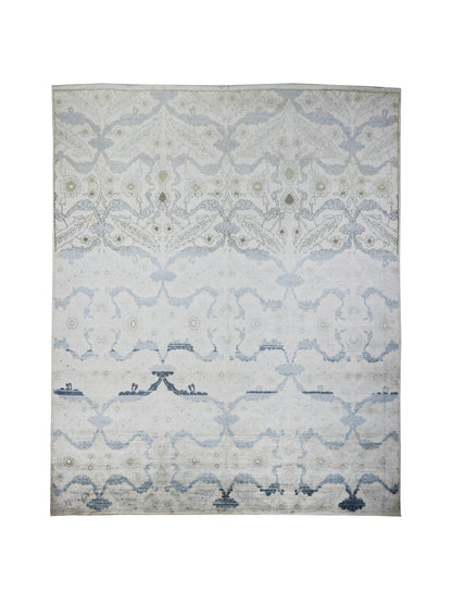 L. Blue Grey, Pure Silk Modern Crown Handknotted 7.11x9.3Ft 238x280Cms Area Rug