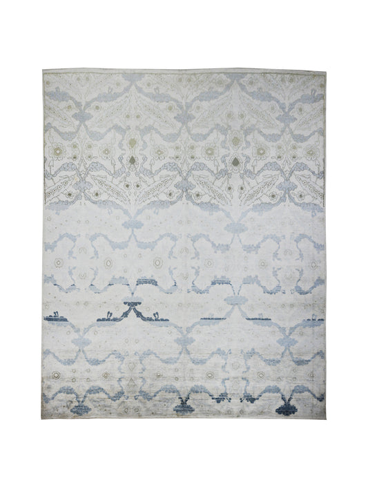 L. Blue Grey, Pure Silk Modern Crown Handknotted 7.11x9.3Ft 238x280Cms Area Rug