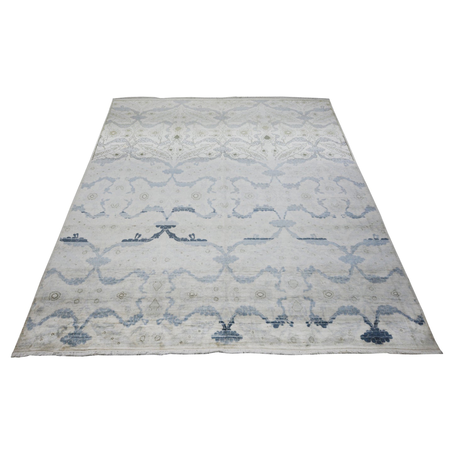 L. Blue Grey, Pure Silk Modern Crown Handknotted 7.11x9.3Ft 238x280Cms Area Rug