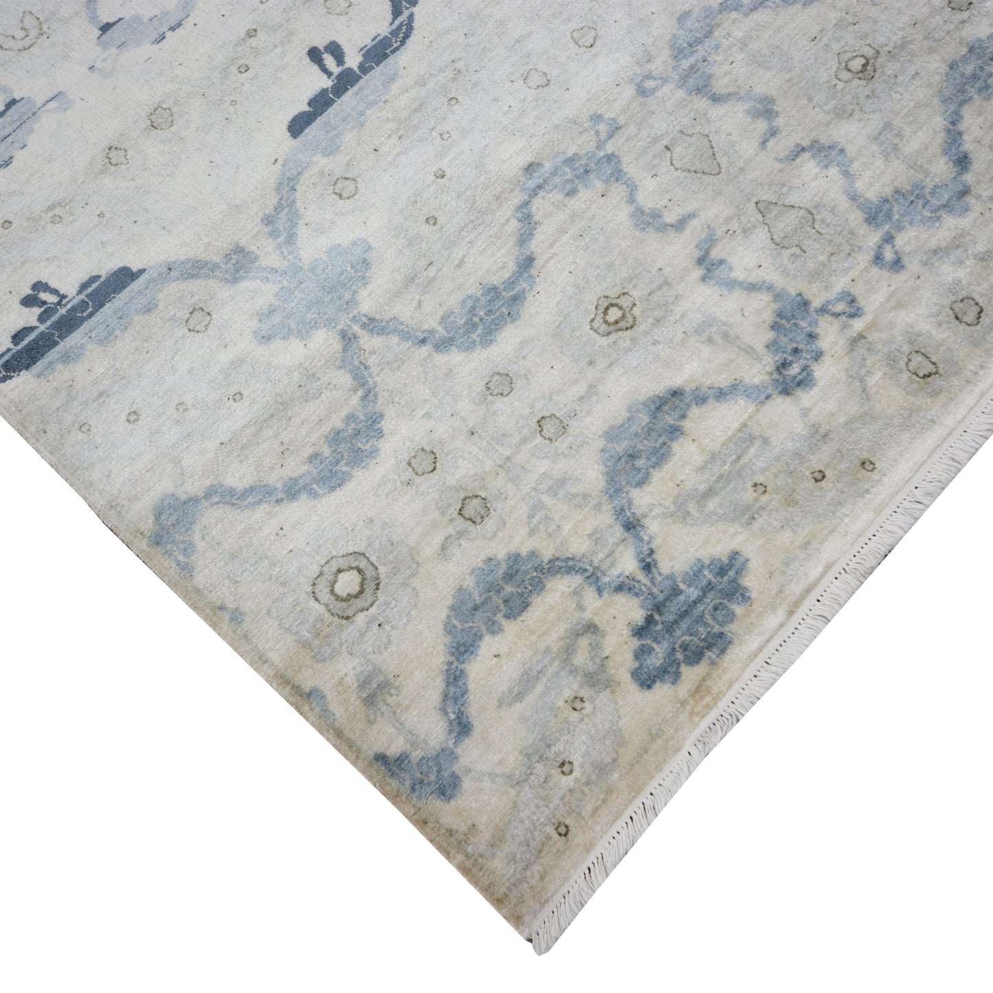 L. Blue Grey, Pure Silk Modern Crown Handknotted 7.11x9.3Ft 238x280Cms Area Rug