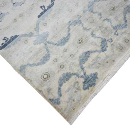 L. Blue Grey, Pure Silk Modern Crown Handknotted 7.11x9.3Ft 238x280Cms Area Rug