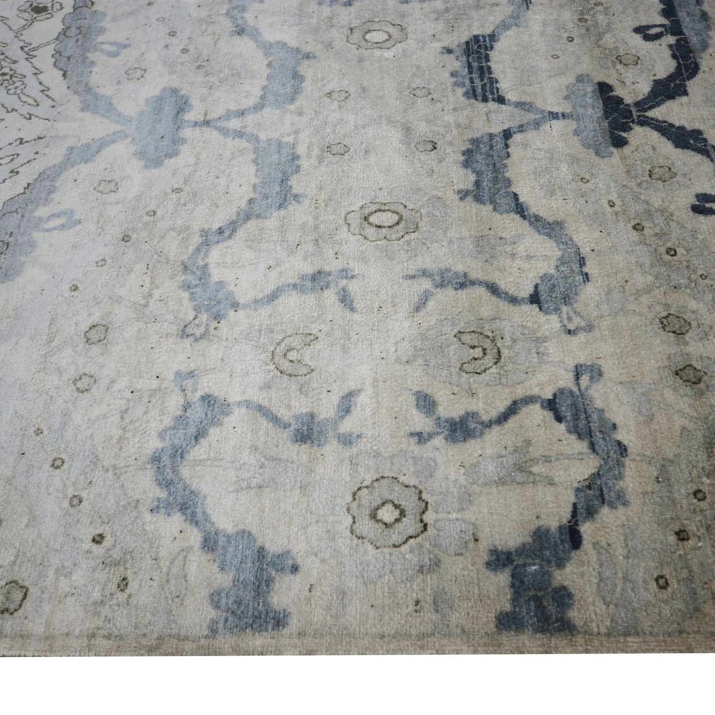 L. Blue Grey, Pure Silk Modern Crown Handknotted 7.11x9.3Ft 238x280Cms Area Rug