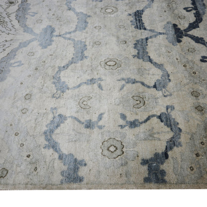 L. Blue Grey, Pure Silk Modern Crown Handknotted 7.11x9.3Ft 238x280Cms Area Rug