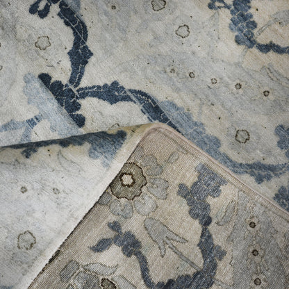 L. Blue Grey, Pure Silk Modern Crown Handknotted 7.11x9.3Ft 238x280Cms Area Rug