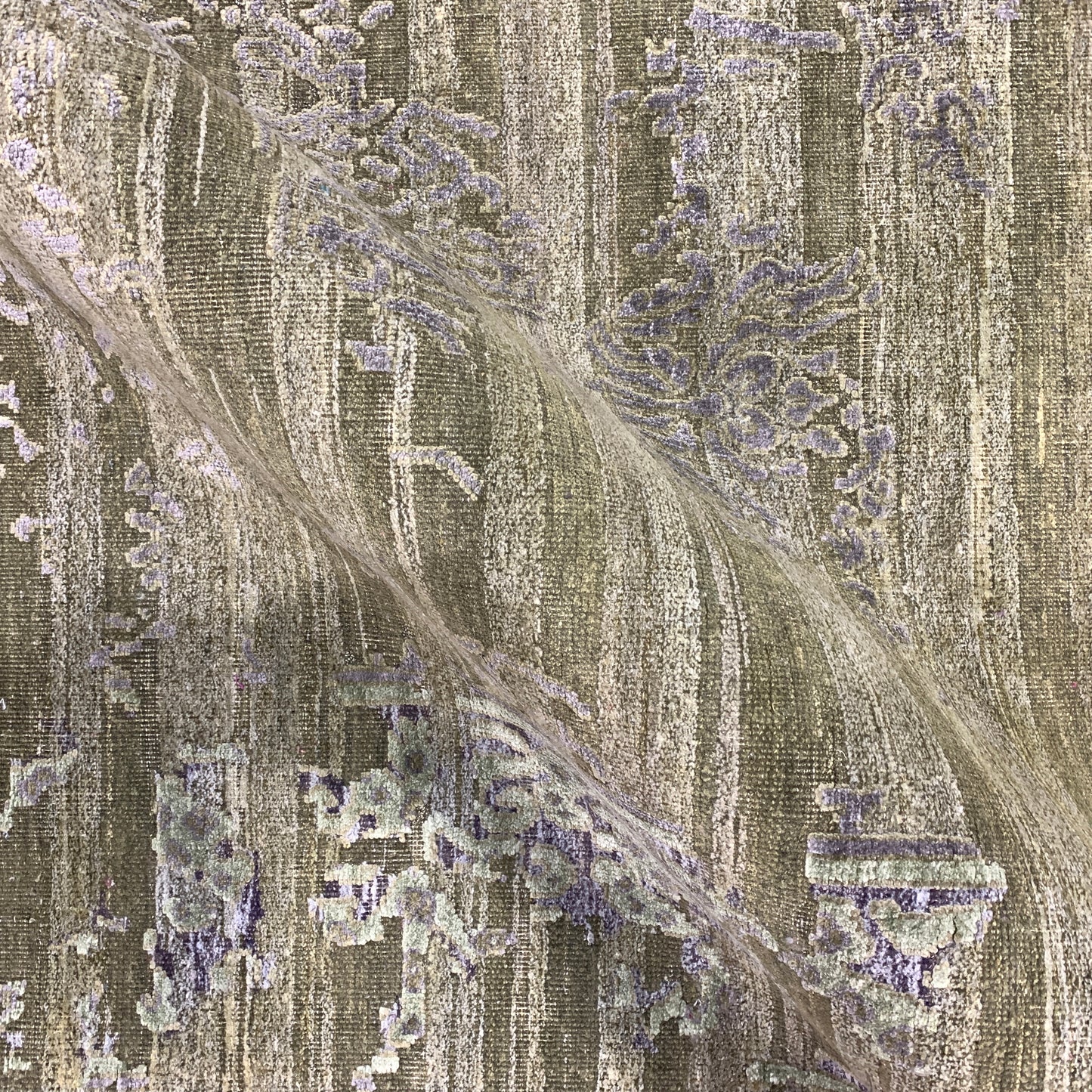 Olive Green Silver, Silk Wool Oxidized Transitional Abrash Handknotted 7.11x9.11Ft 240x303Cms Area Rug