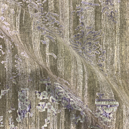 Olive Green Silver, Silk Wool Oxidized Transitional Abrash Handknotted 7.11x9.11Ft 240x303Cms Area Rug